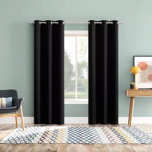 Sun Zero Tedrow Blackout 2 Grommet Hang Solid Black Curtain Panel Set 37" x 63"